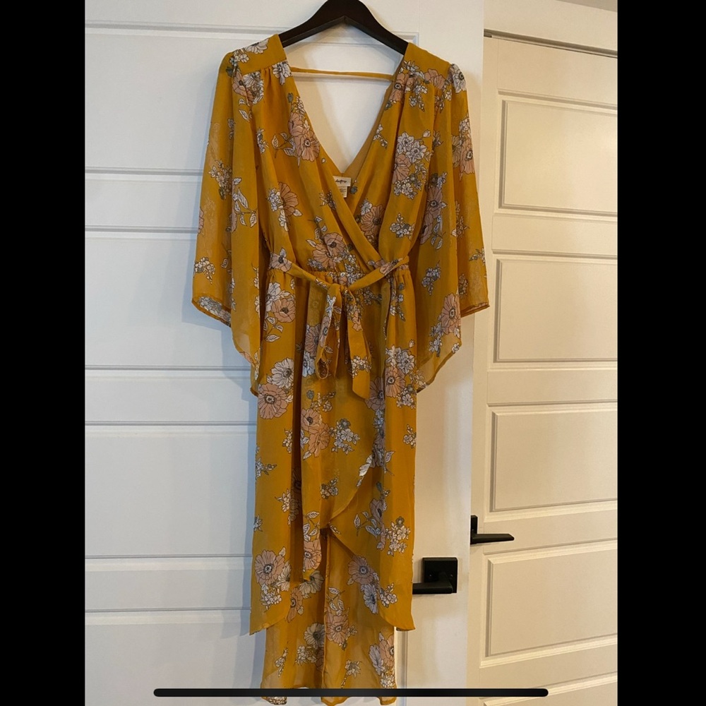 Gold floral wrap dress